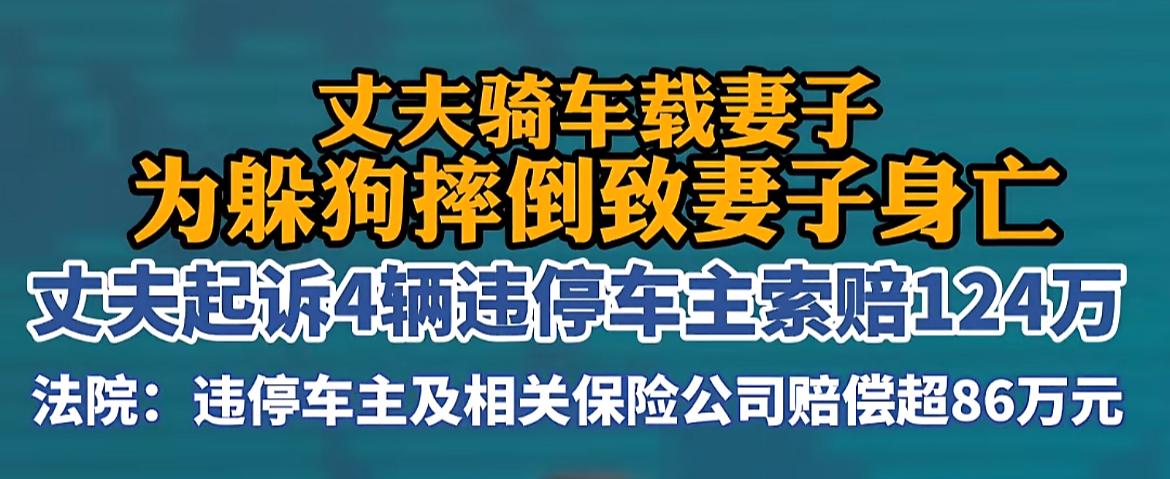 停车还真不能乱停啊！看到一个新闻，男子带妻子骑车，为了躲避野狗摔倒，妻子不幸