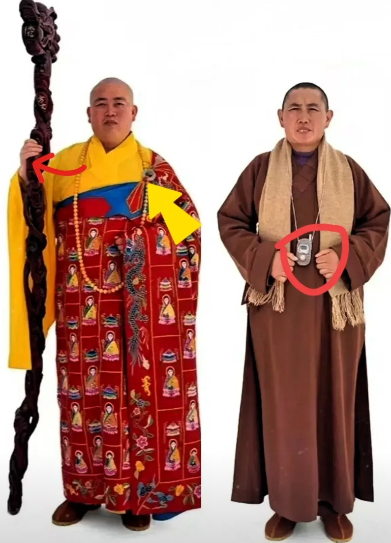 左边释永信，右边释永梅释永信是方丈，释永梅是下院住持他们二人为师兄妹，让