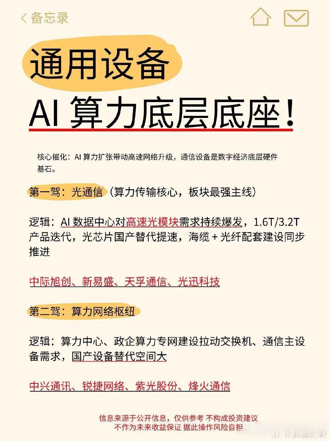 算力网络底座！通信设备4驾马车并驾齐驱AI算力行情里通信设备是核心板块，很多人只盯着光模块，完整产业