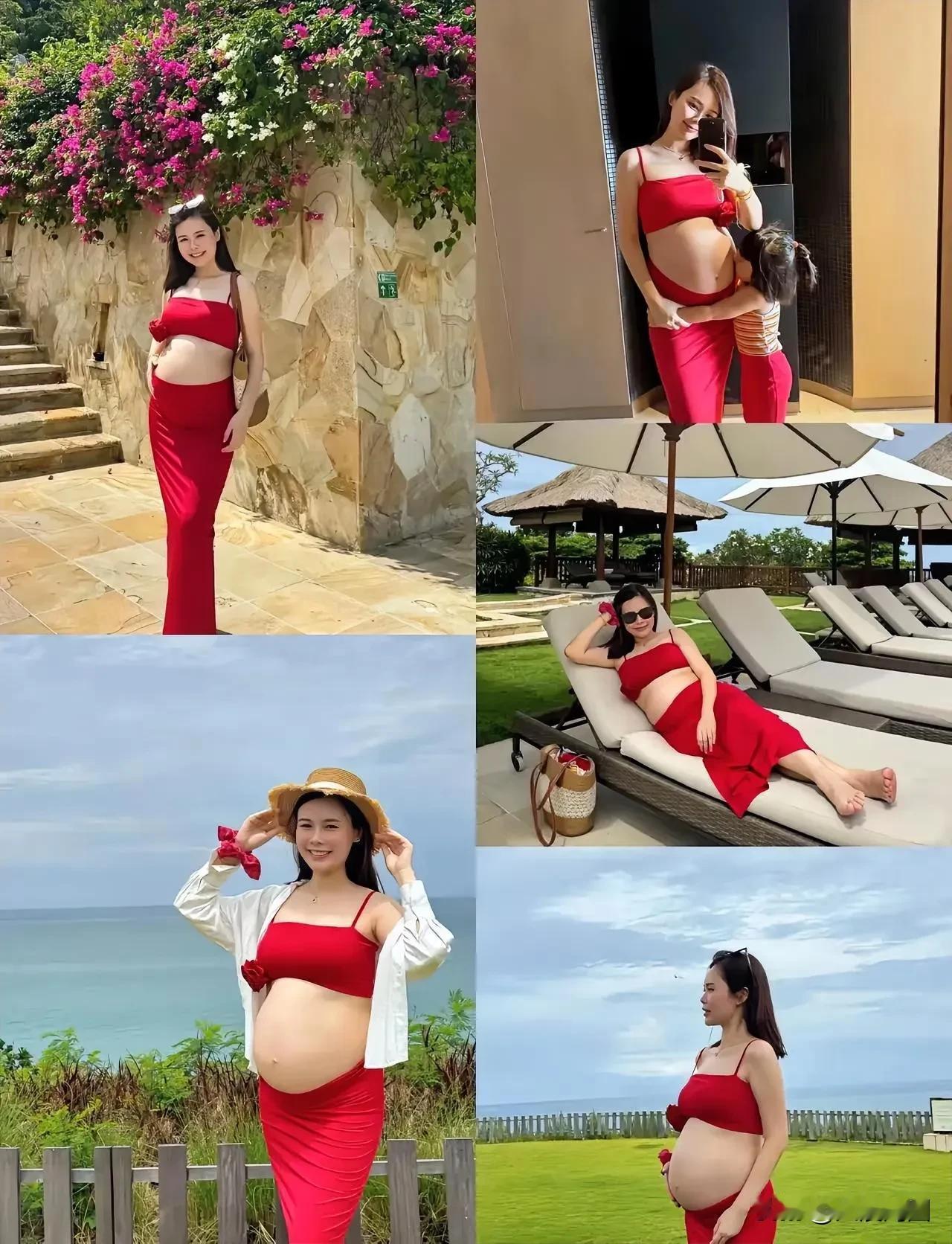 夏日孕妇照，红裙飘飘，海风轻拂，孕味满满！