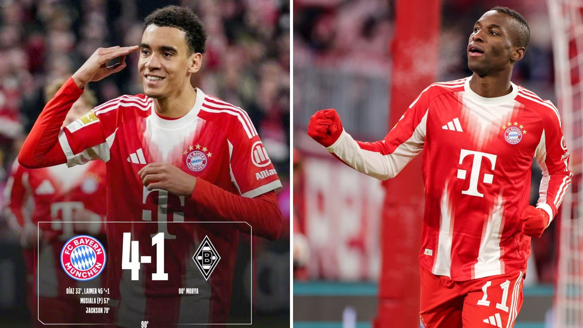 德甲：拜仁主场4-1大胜门兴，5连胜继续领跑。拜仁多点开花，杰克逊造红点+破门