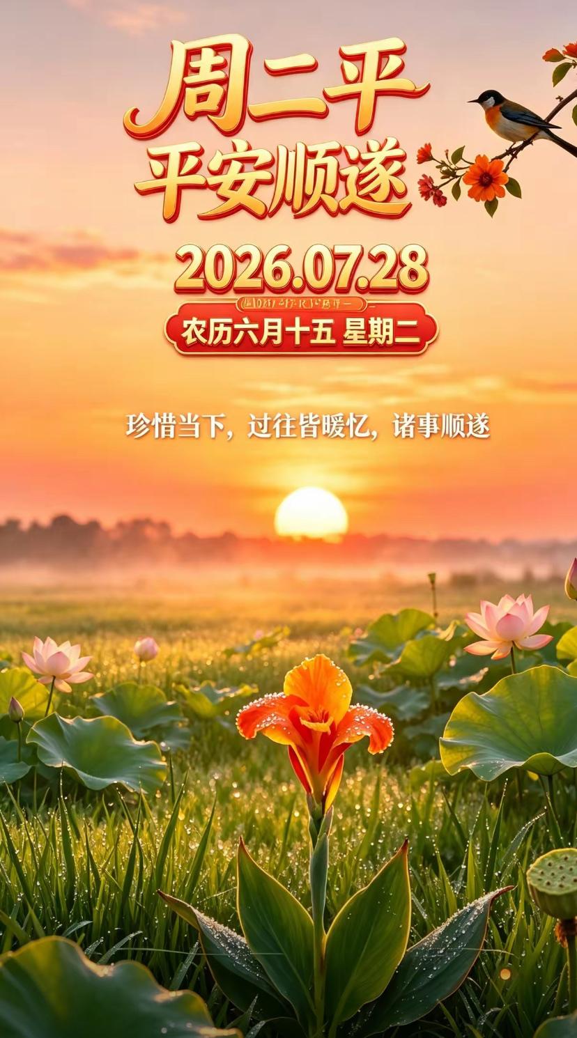 🌺2026./7月28日，朝霞启周二，荷风送清凉🌺☘️🌅晨风温柔拂面，