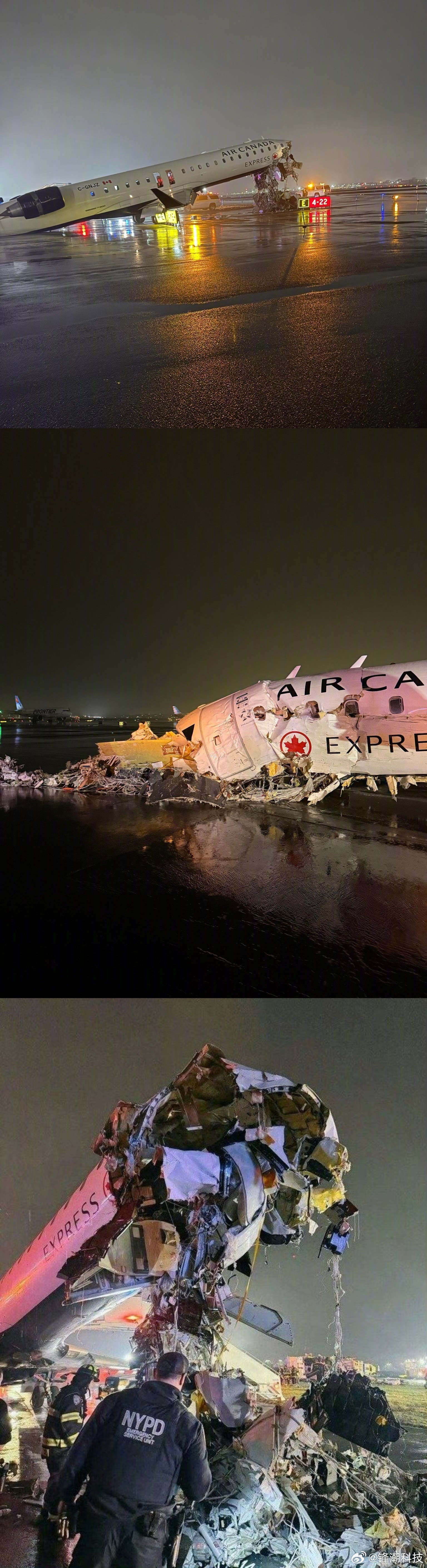 美国纽约机场接连发生事故还想着飞机撞上车能有多严重，造成两名机长死亡，结果现场
