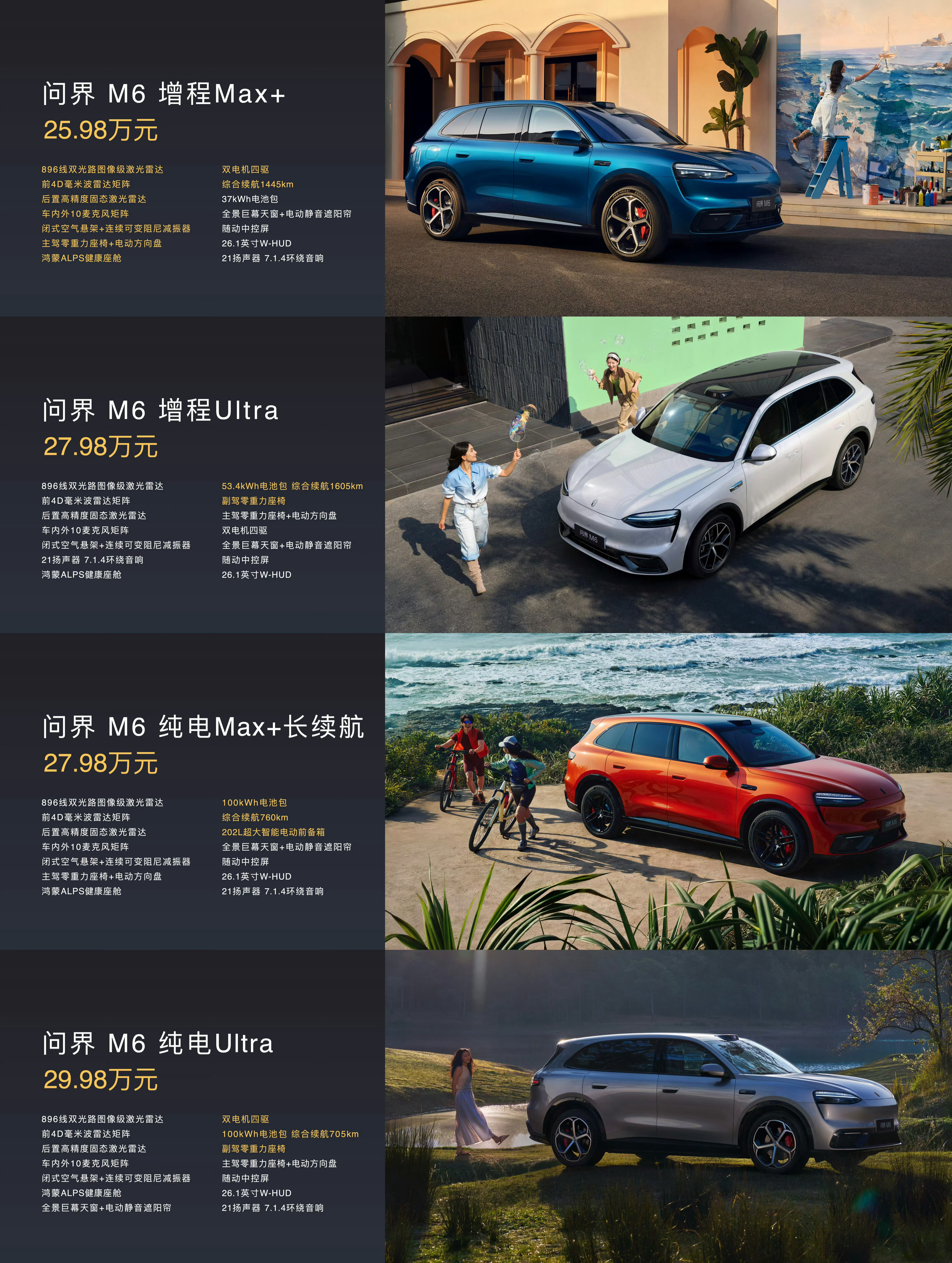 问界M6起售价25.98万元问界M6上市了增程版25.98-27.98万纯电版2