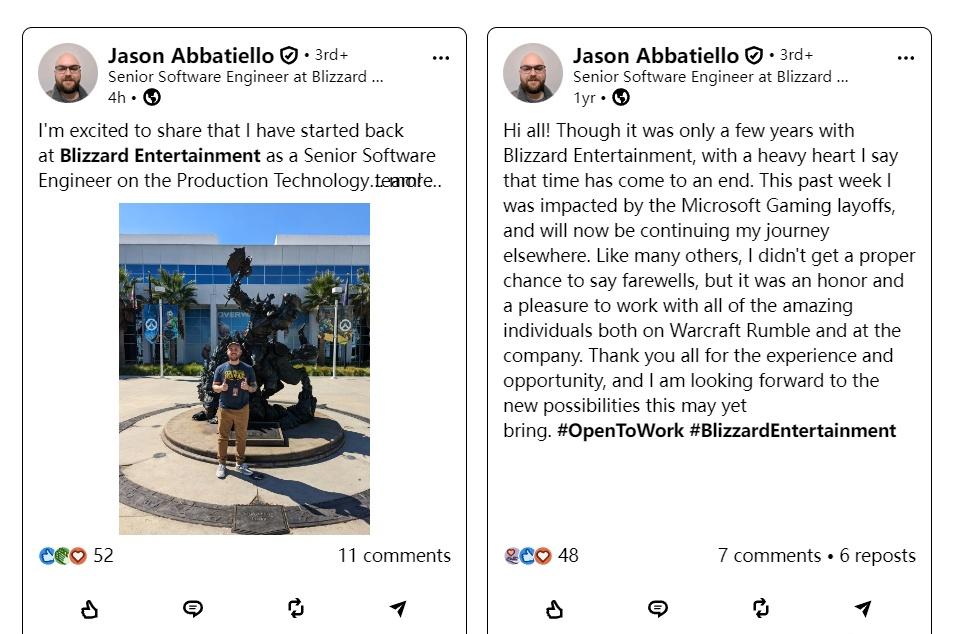 又让我看到一个微软裁员后回归的例子，程序员老哥JasonAbbatiello