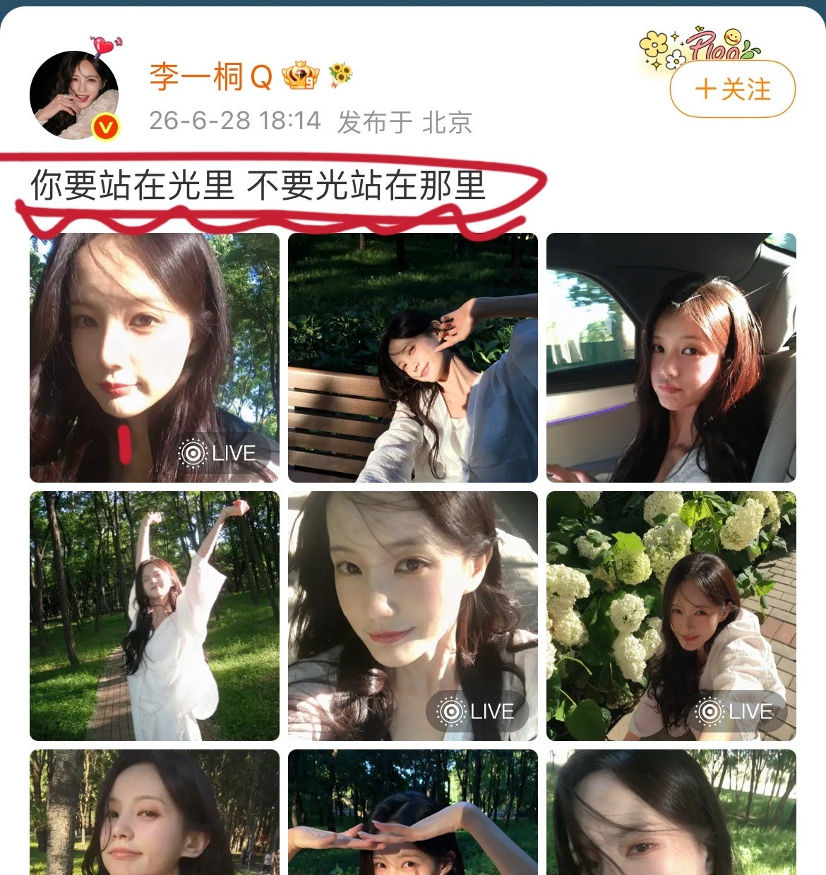 李一桐这是在喊票吗你要站在光里，不要光站在那里