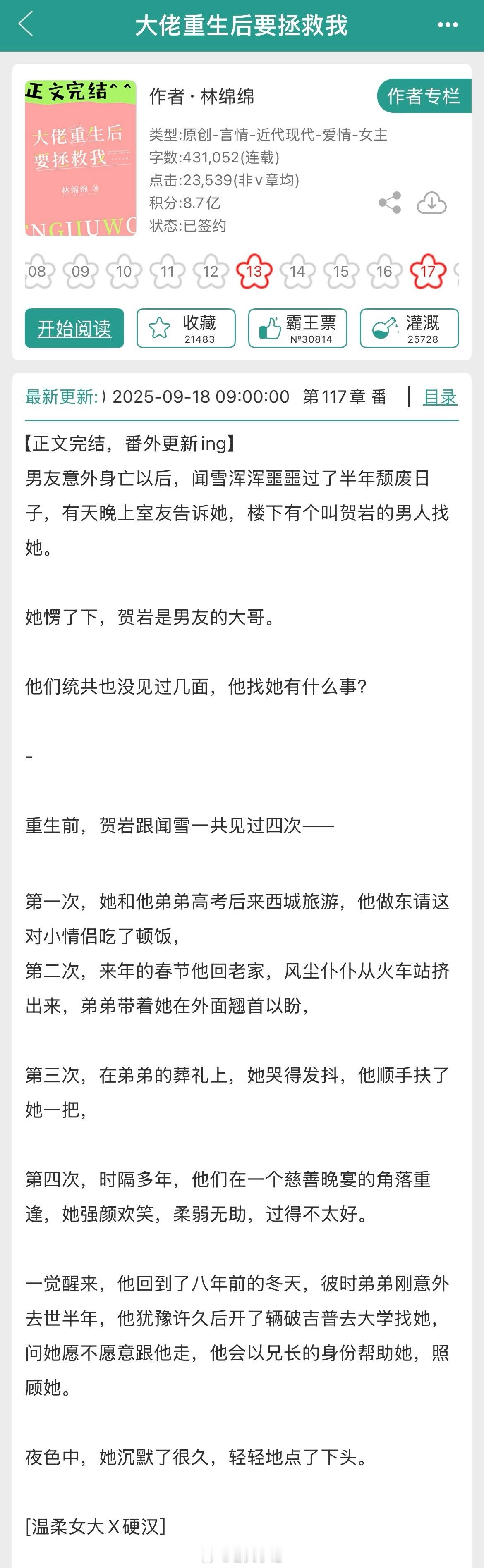 文学让心灵丰盈好香的小说我大吃特吃《大佬重生后要拯救我》【作者】林绵绵【类型】4