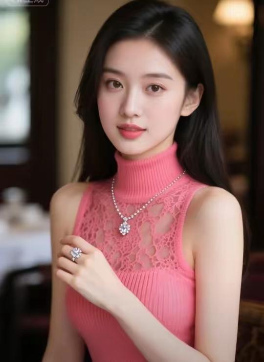 优雅粉色蕾丝连衣裙，闪耀的珠宝配饰，尽显女性魅力！