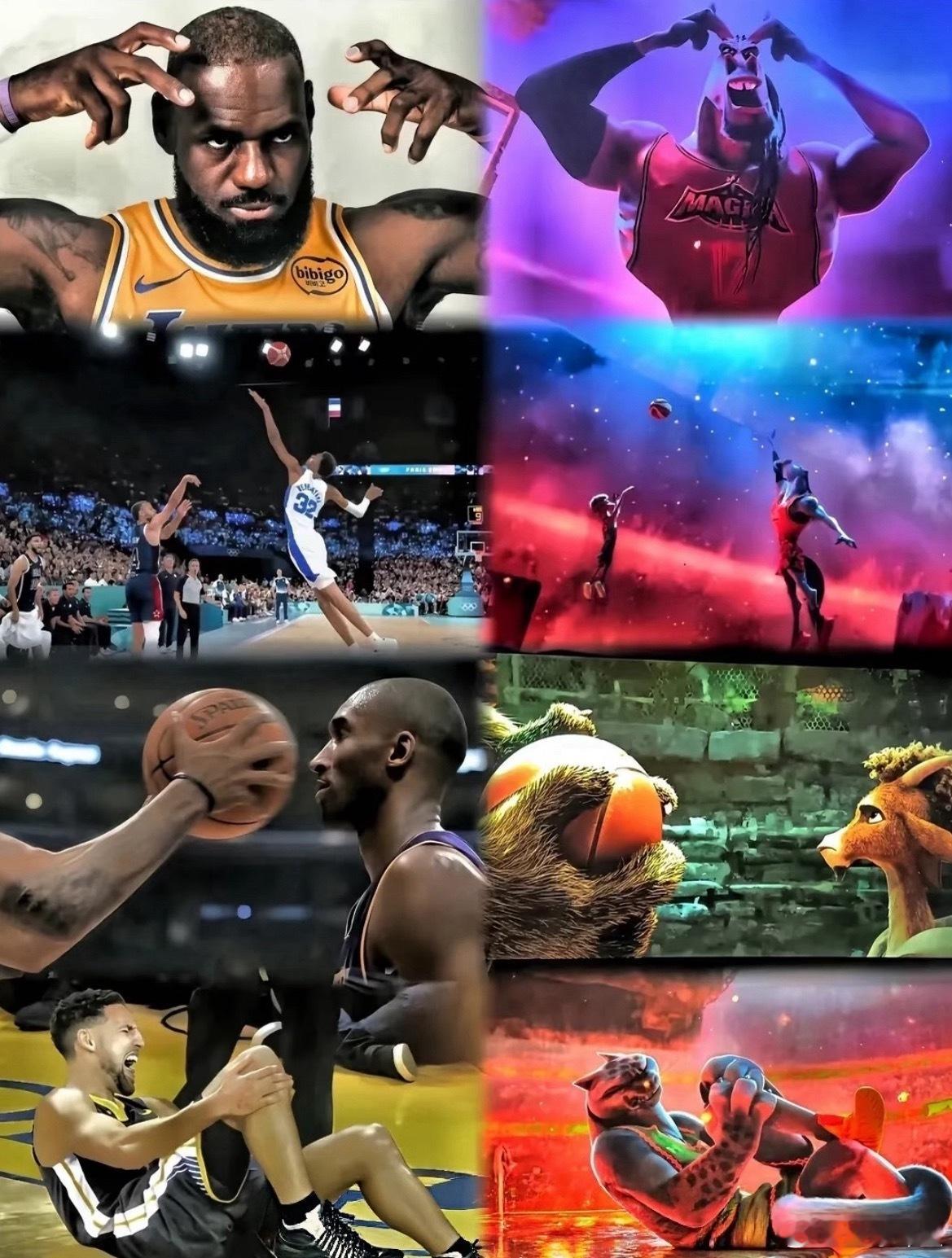NBA球星现实中的动作vs电影中卡通人物的动作