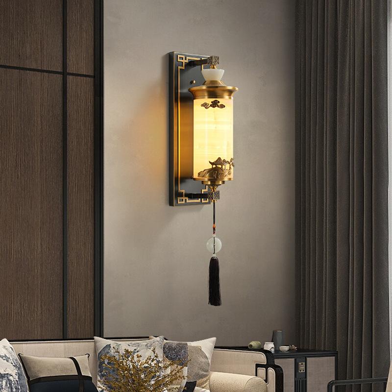 新中式壁灯选它，客厅瞬间有了东方韵味家里装了这款新中式全铜玉石壁灯，直接让