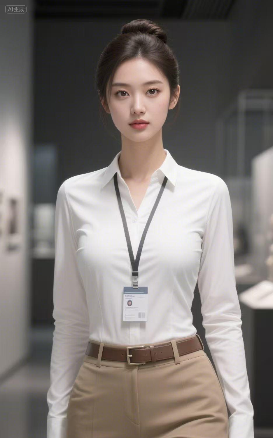这位小姐姐穿着职业装，看起来好专业！