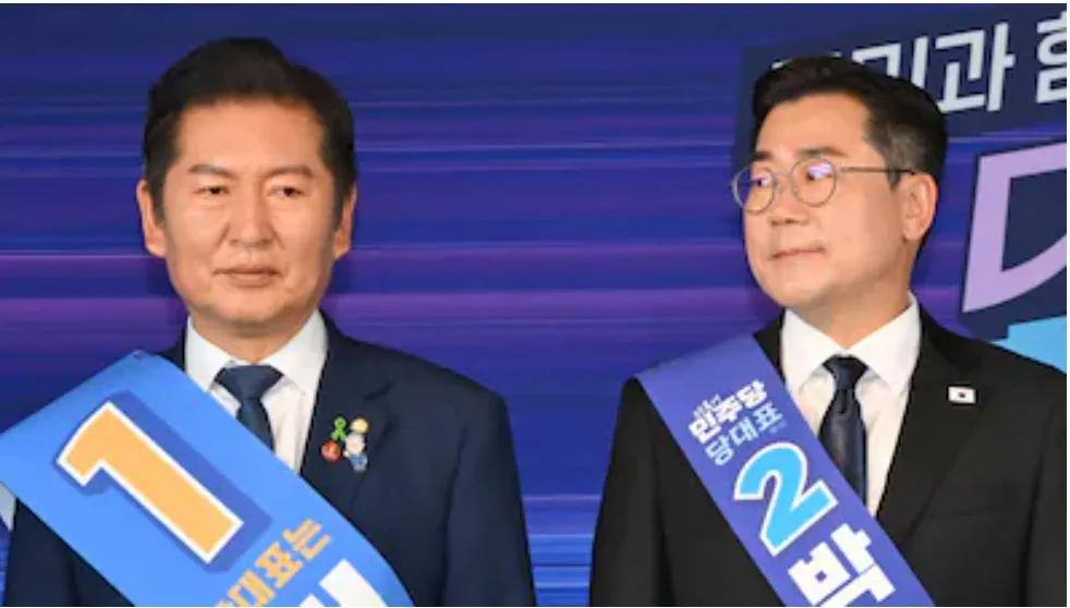 党首竞选，朴赞大连败两阵。郑清莱以党员投票得票率62.55%领先朴赞大37.4