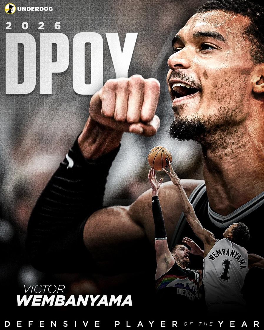 恭喜，文班亚马斩获DPOY，更是刷新两大记录今天，NBA官方公布年度最佳防守
