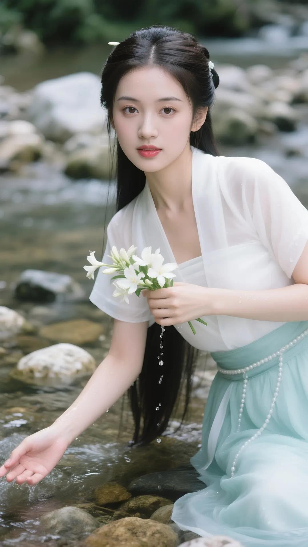 仙气飘飘的汉服少女，与自然融为一体，宛如画中仙子。