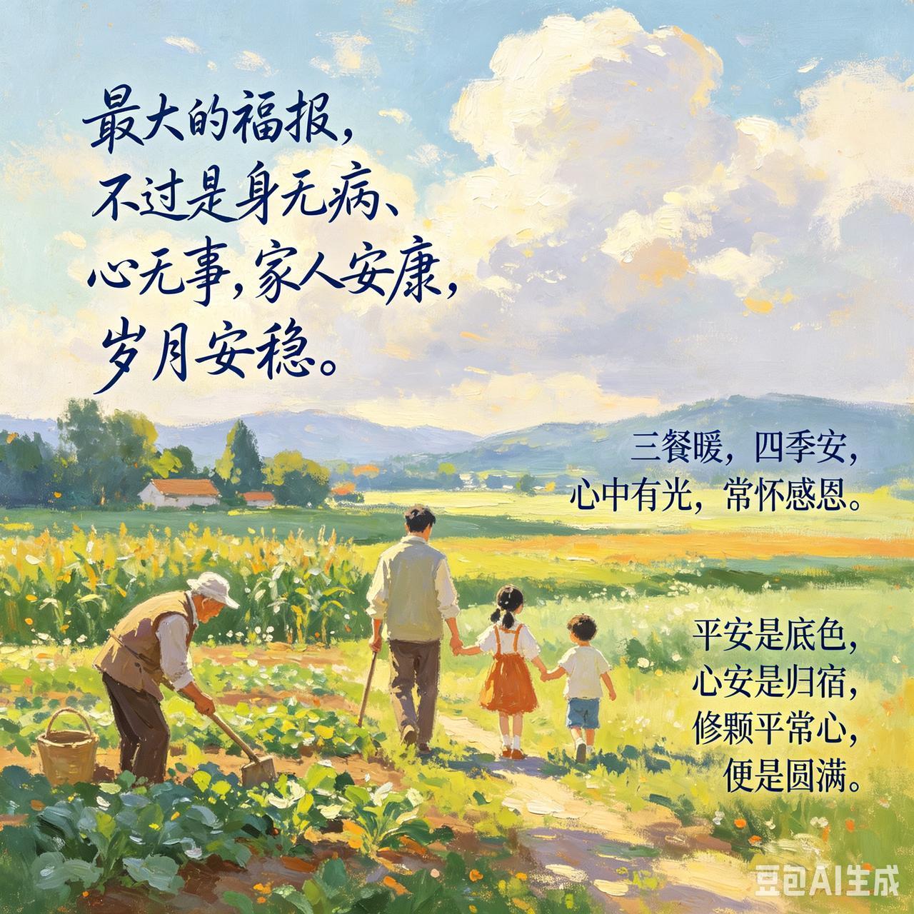 人最大的福报，不是家财万贯，也不是名利双全。而是身体无病，心里无事，家人安