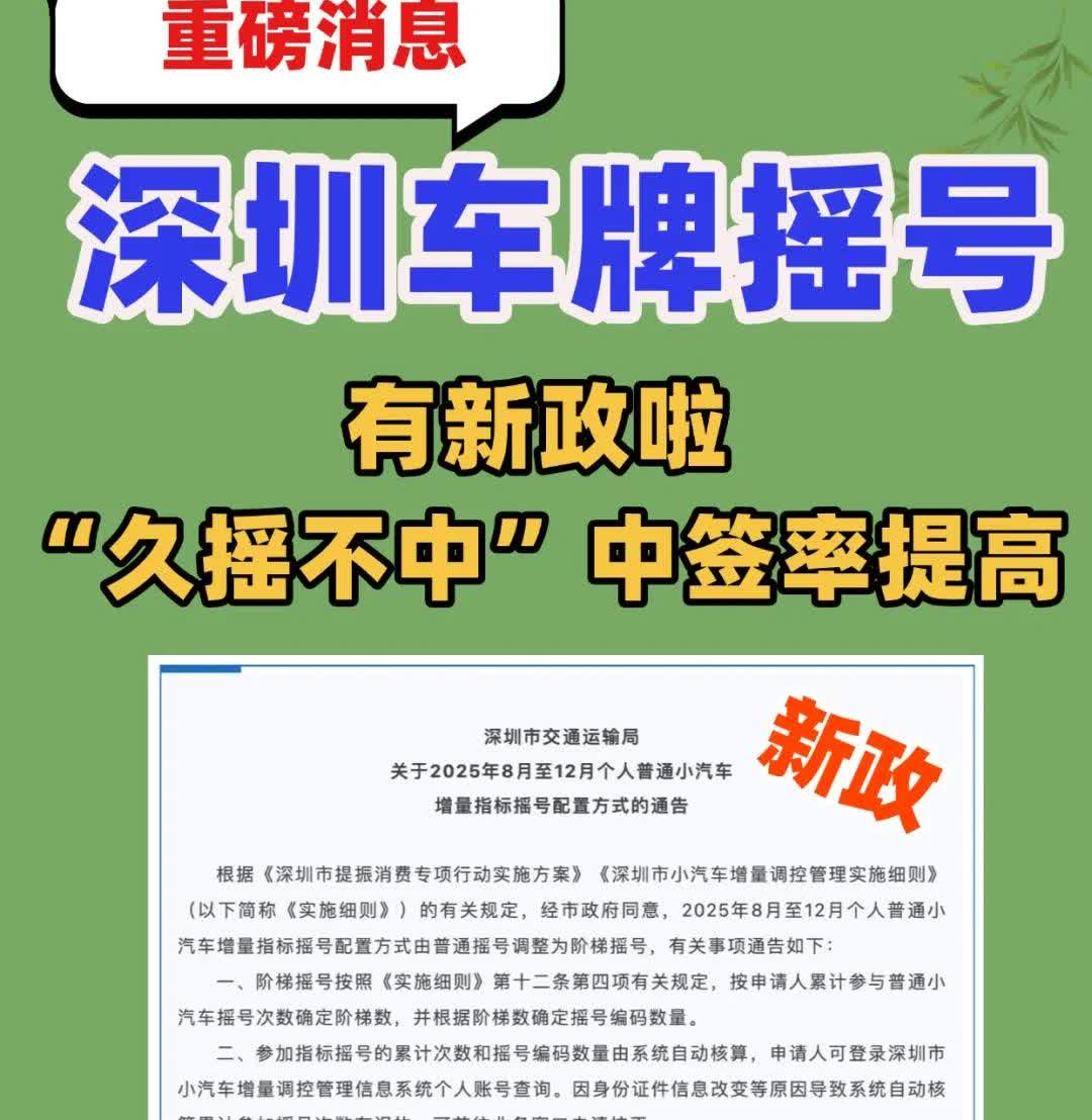 深圳车牌摇号有新政啦！像上次一样，通过增加阶梯数来增加摇号几率，阶梯数计算方式如