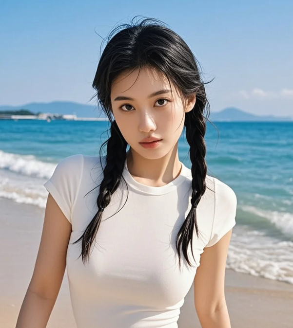 海风卷起她的发丝，却卷不走她眼里的星河