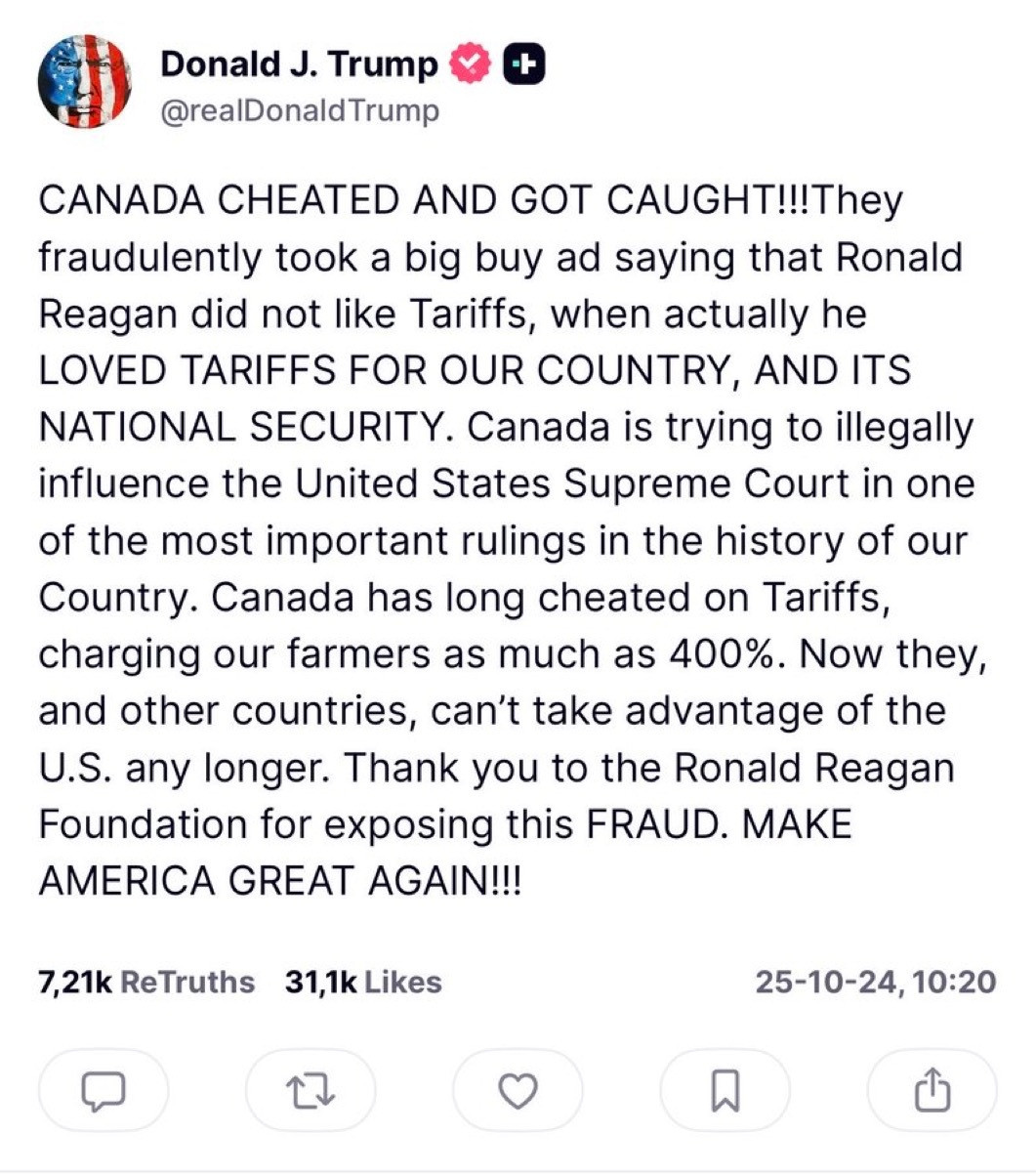 海外新鲜事分析：特朗普再次发帖以严重误导的的说法攻击加拿大。他的贴文说：加拿大