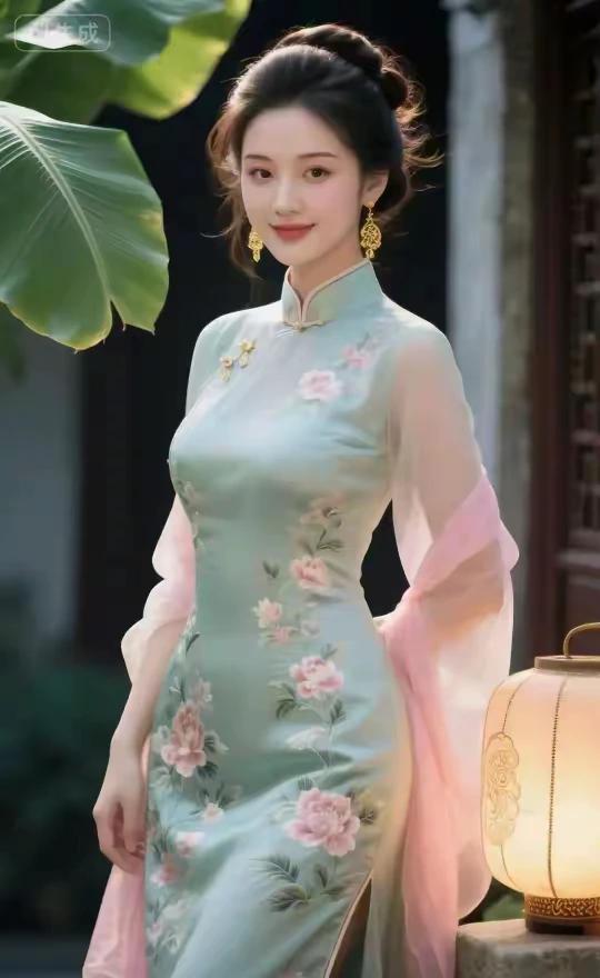芭蕉树下，旗袍美女花容月貌，梨花带雨沉鱼落雁，闭月羞花粉妆玉琢，百媚千娇