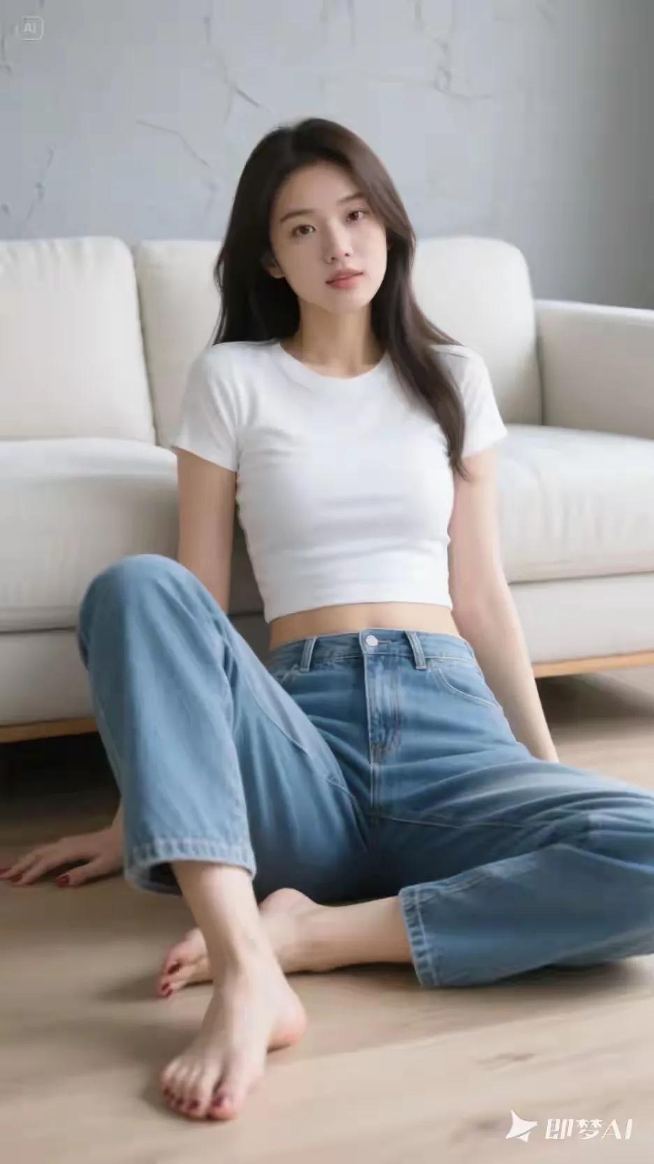 城里的女孩真奇怪，好好的沙发不坐，喜欢坐在地上。还好，地板挺干净的，否则得病了咋