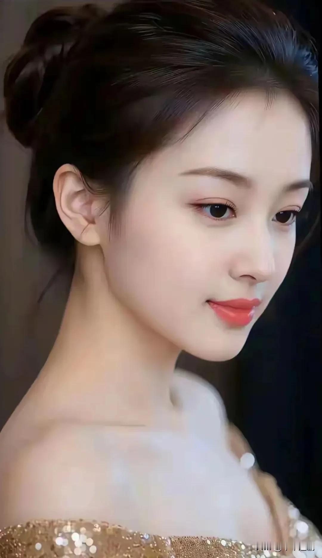  碎金缀满裙角，盘发温婉，眉眼间尽是从容雅致古典盘发照复古盘发礼服