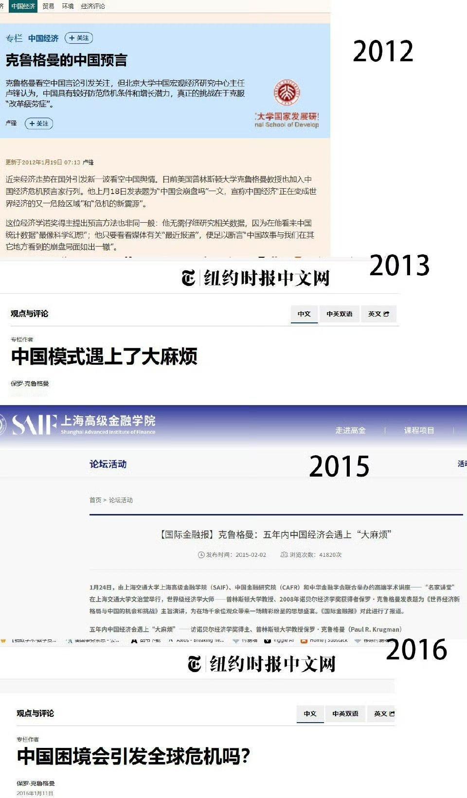 纽约时报的2012-2025，从中国崩盘到超越美国热点观点[doge]2012：中
