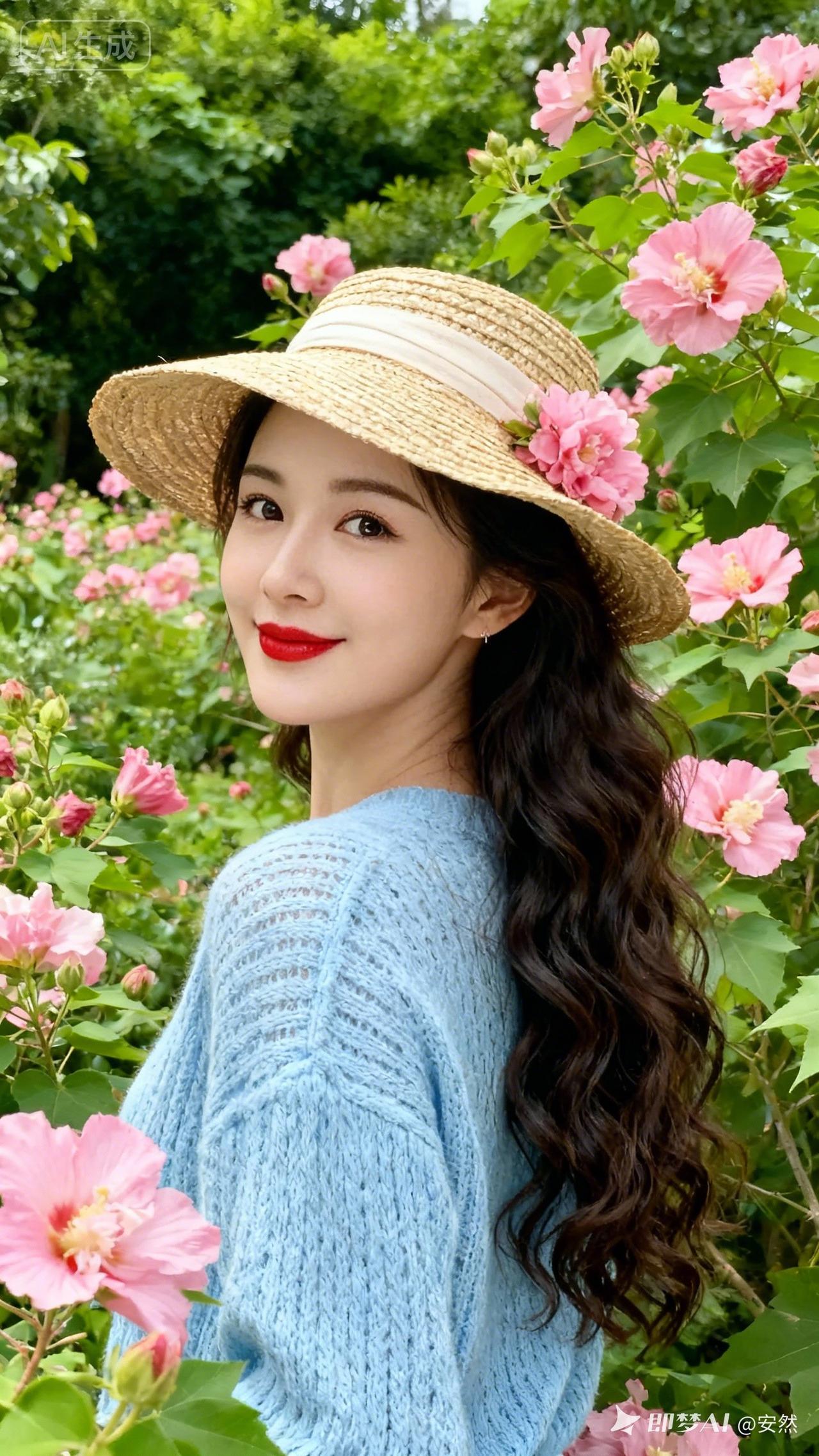 夏日清新穿搭，草帽+粉色花海，甜美少女风！