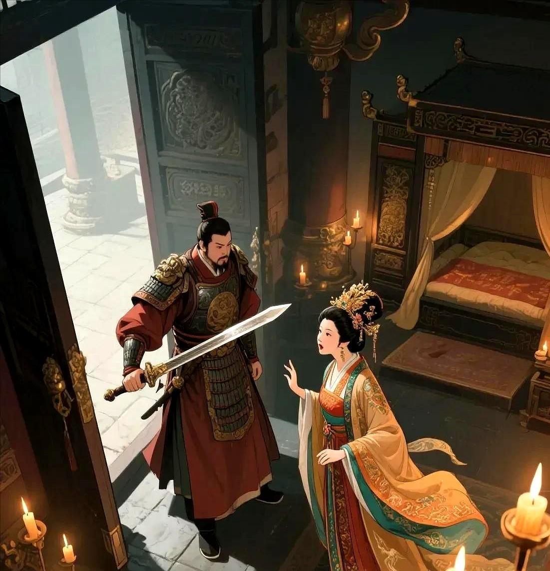 公元950年，大将军郭威发动兵变，闯入太后李三娘寝宫，李太后说：“皇位尽可拿去，