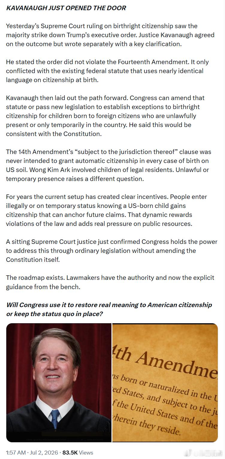 [话筒卡瓦诺打开了一扇大门——昨天，美国最高法院就“出生公民权”作出裁决，法院多