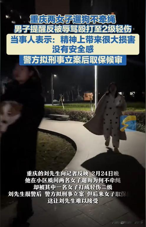 重庆，一男子帮朋友遛狗，谁知竟被两只没牵绳的狗疯狂追咬，但女主人却不制止，这导致
