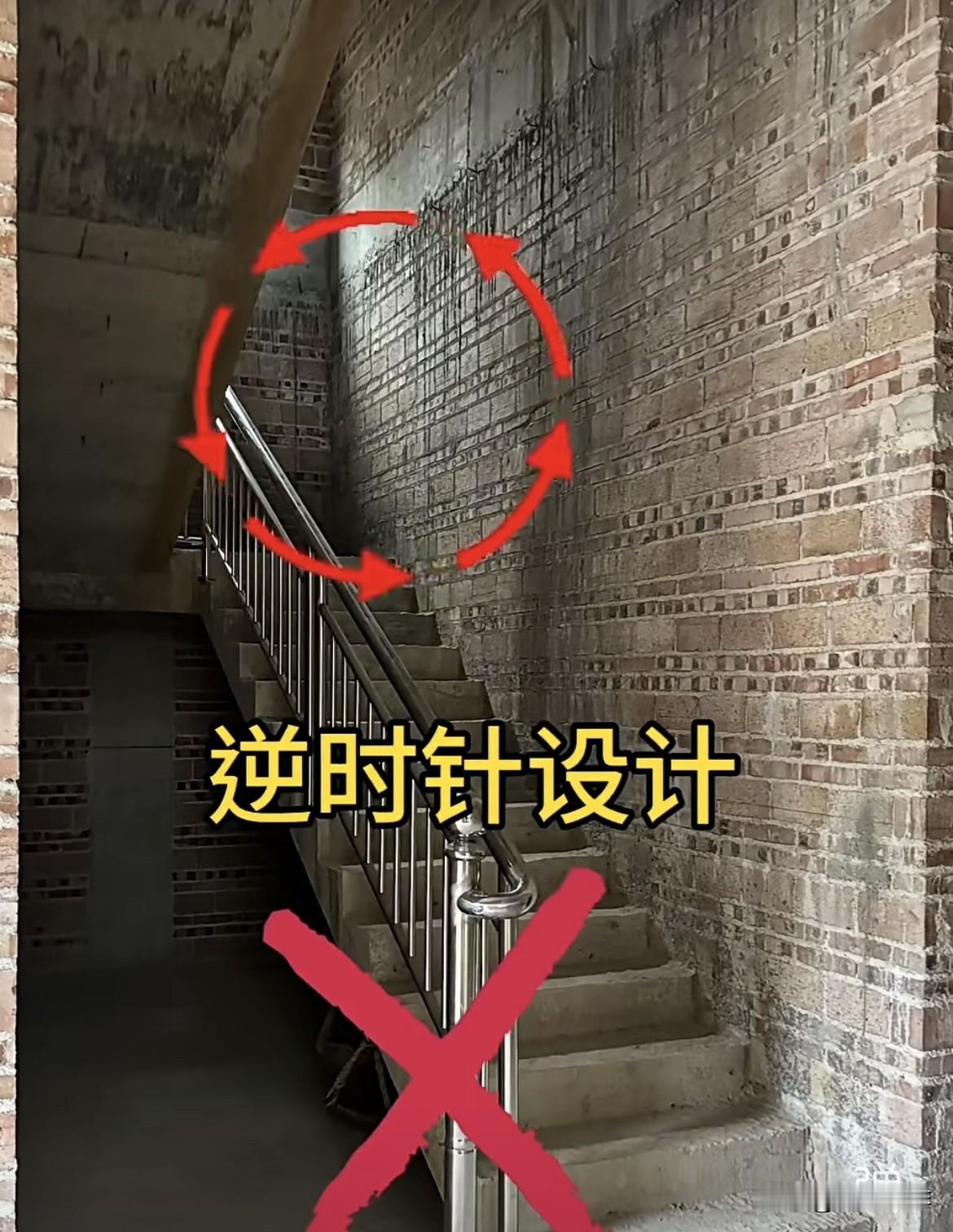 楼梯左上就是逆时针而上，右上就是顺时针而上，左上右上都没有对错，因地制宜方便