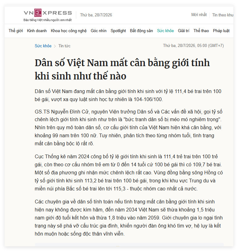越南出生人口性别比失衡现状如何？越南的出生人口性别比正严重失衡，比例达到111