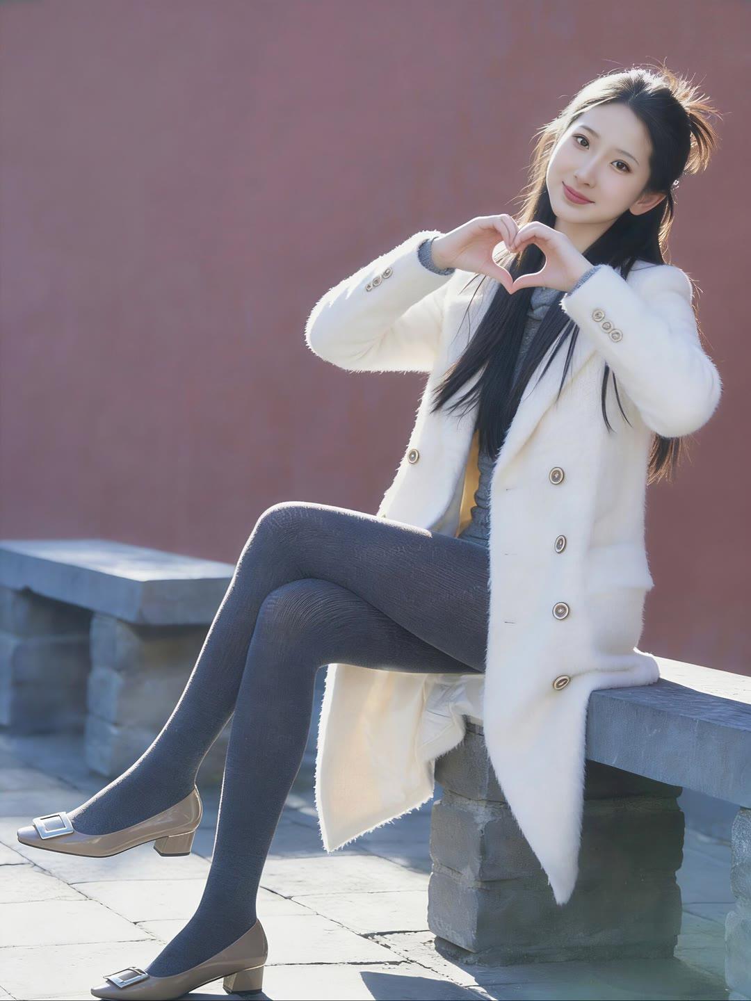 女人如何穿出含蓄的性感?冬日暖阳下，少女心满满的心形手势，温暖如你