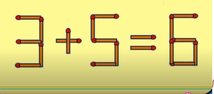 看！用火柴棒摆成的“3+5=6”，显然不符合数学运算规则。现在，挑战来