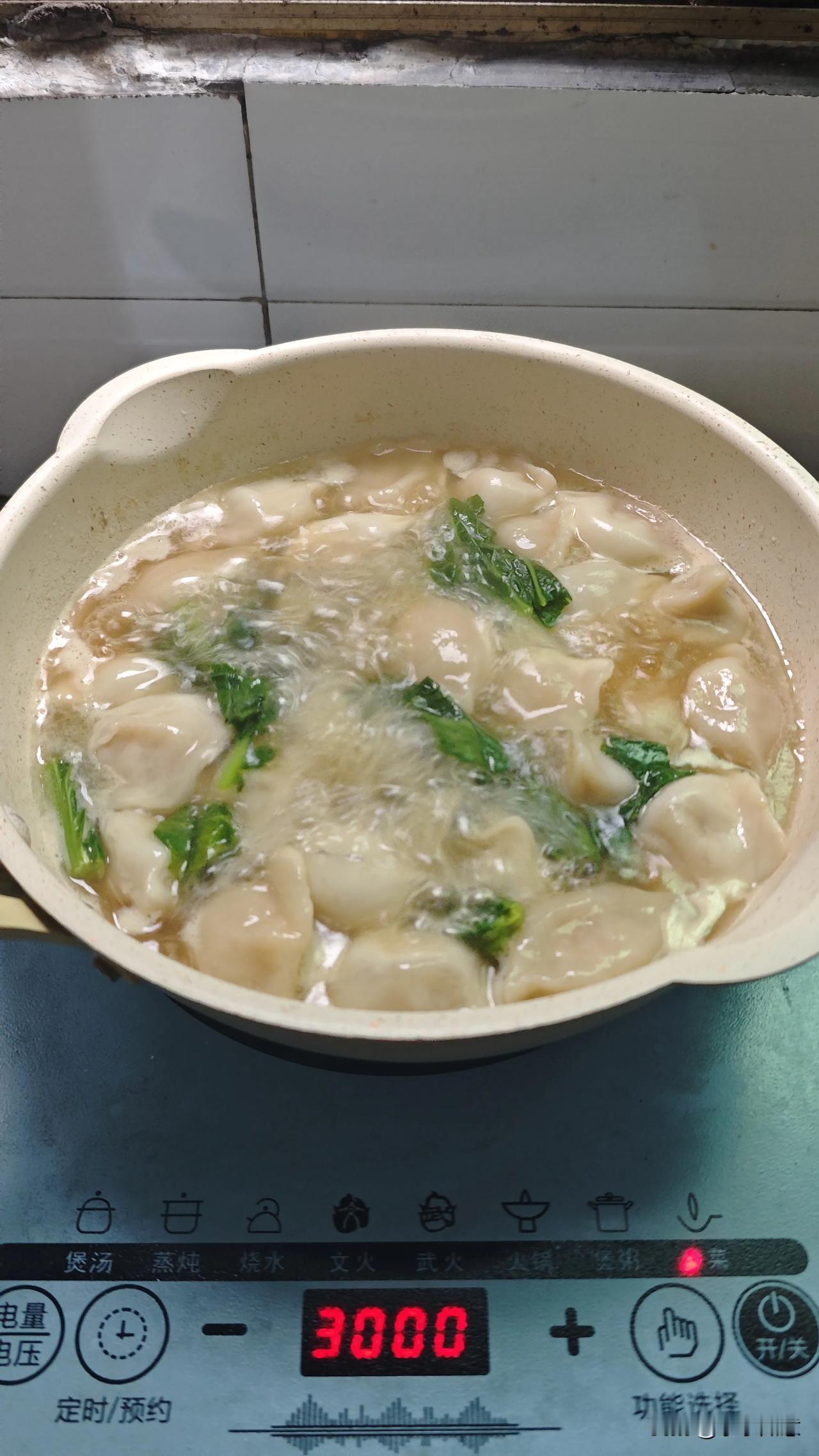 今天的早餐五块钱我和儿子吃午餐又买了点菜，鸡腿，青菜，饺子饺子是包好的一包6