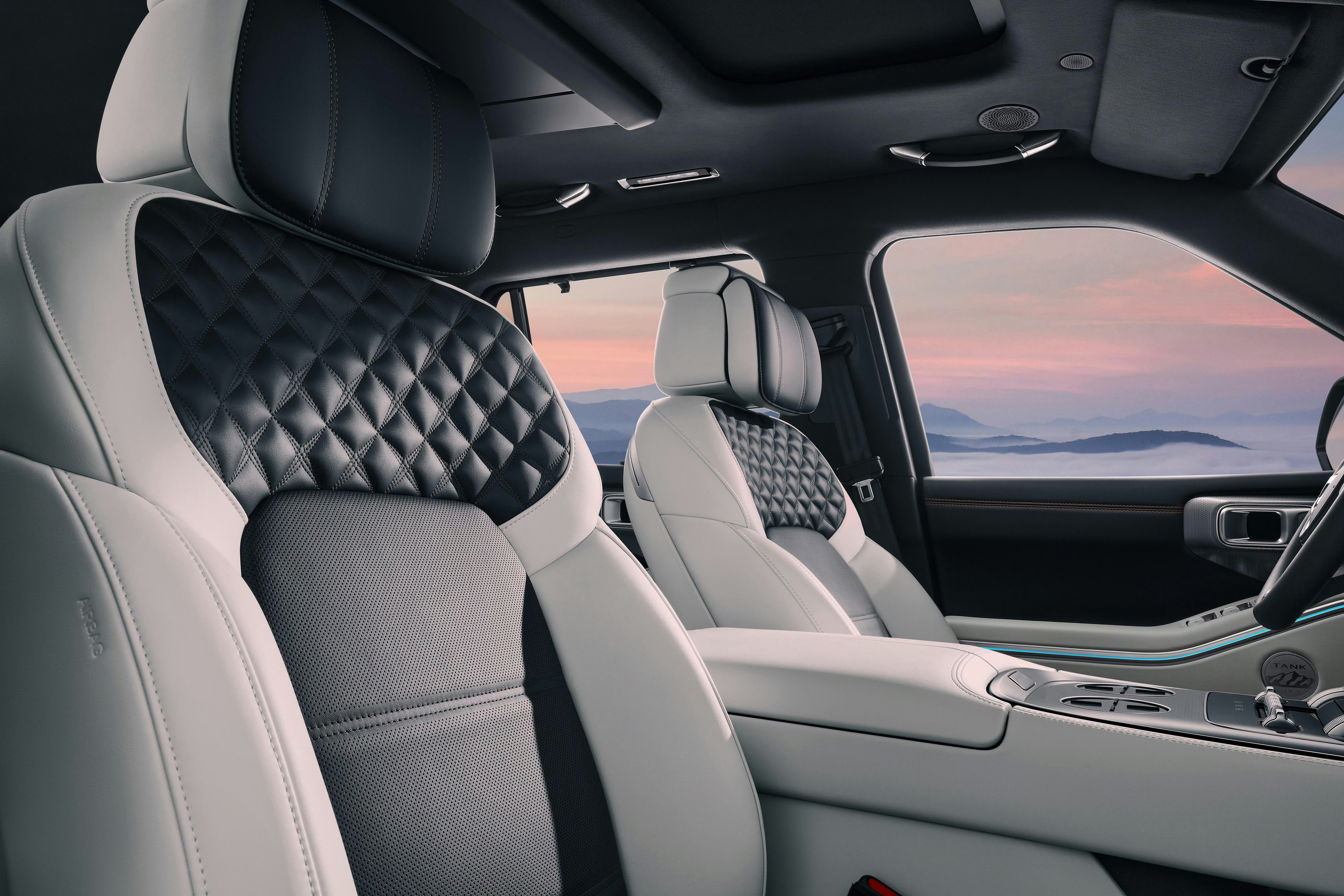 坦克700Hi4-Z这个双色座椅搞得不错不廉价不土，很有质感~