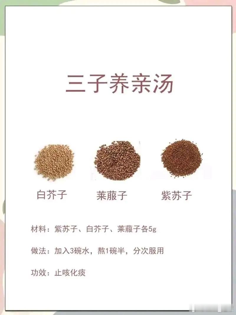 三子养亲汤，治疗中老年咳喘，习惯性咳嗽，痰多，短气三子养亲汤，出自明代医家韩懋