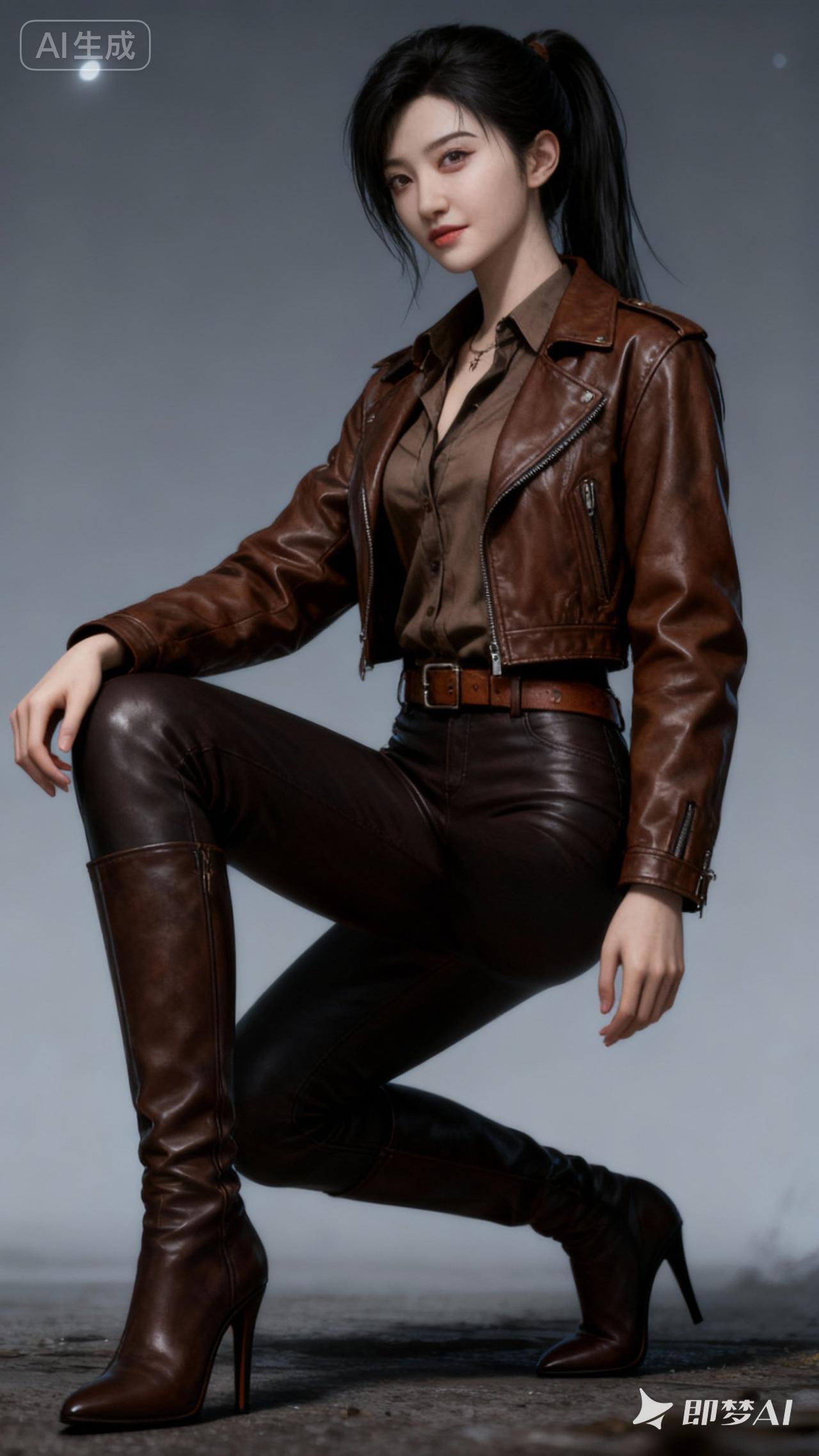 皮衣女郎，英姿飒爽。