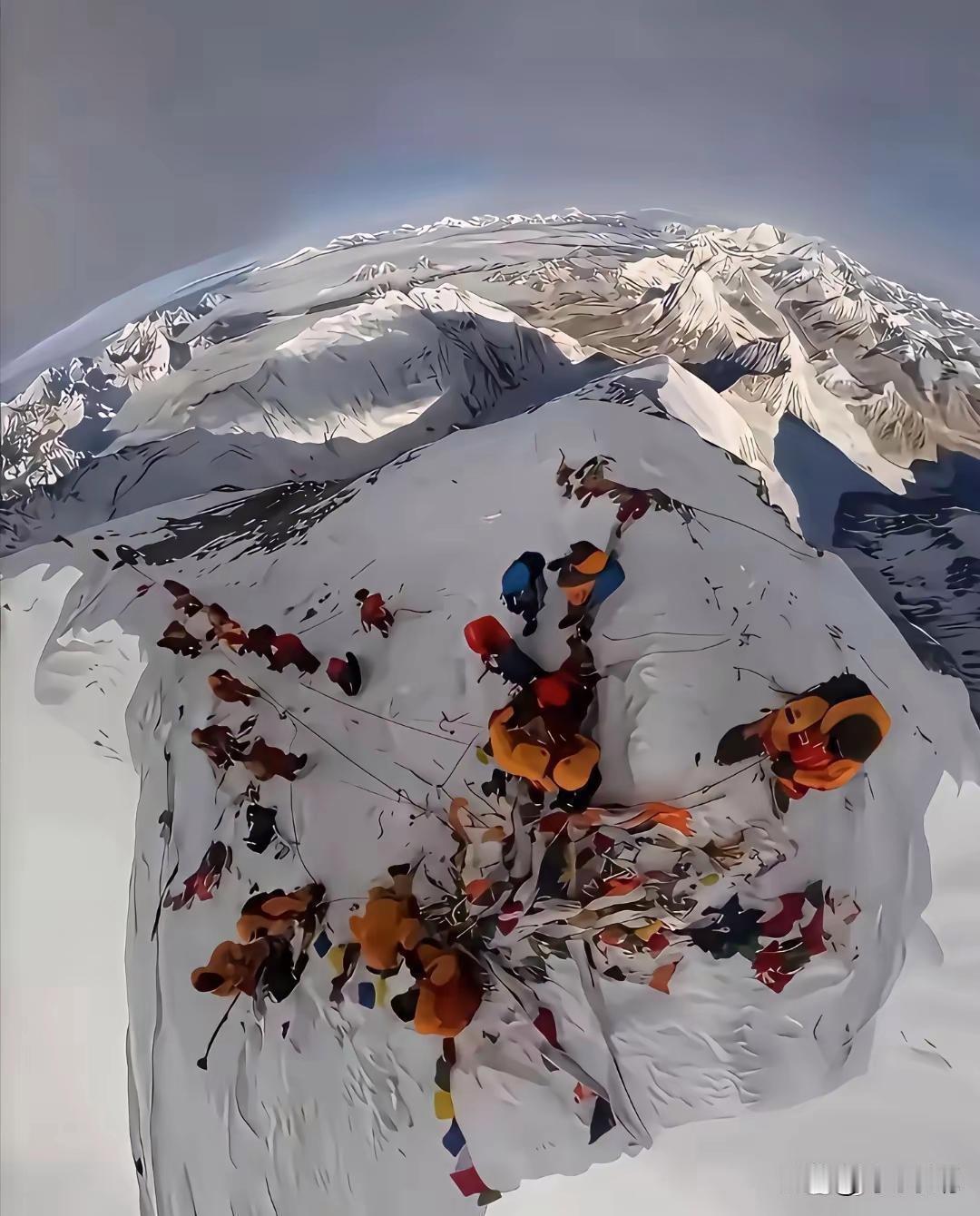 我一直以为，喜马拉雅山的山顶是很尖的山峰，没有想到山顶是平的。