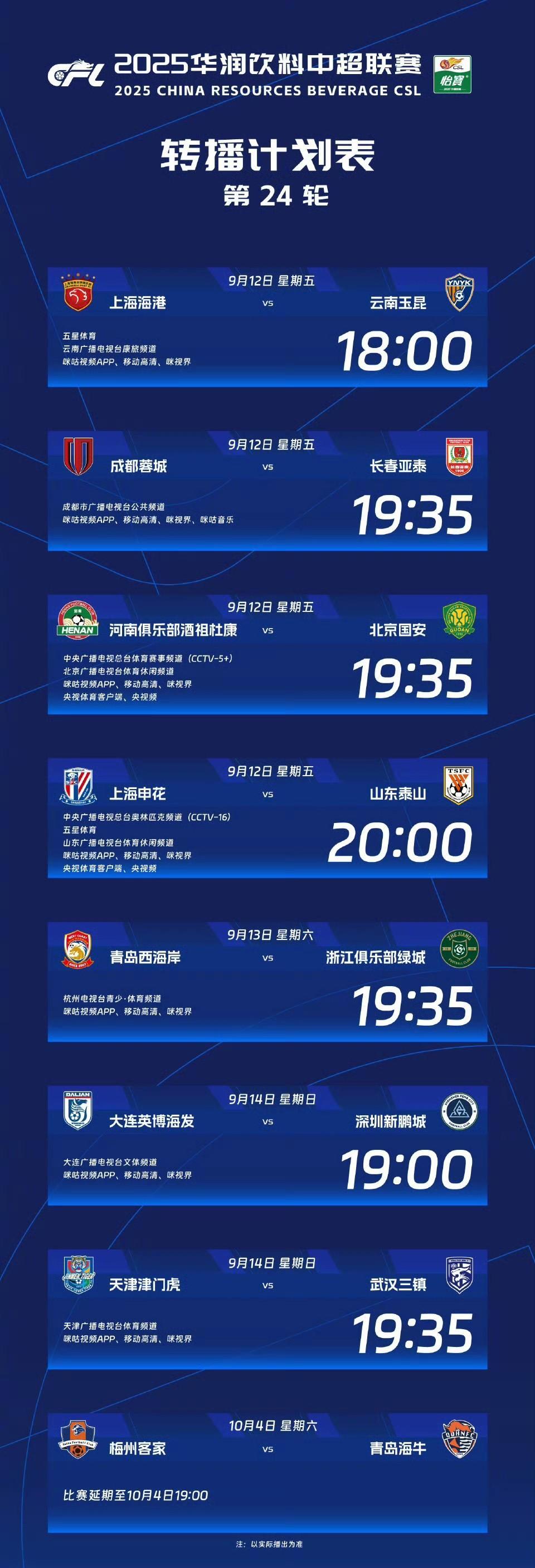 间歇期归来，中超决战时刻开始！9月的U23亚洲杯预选赛已经结束，今晚中超开启第