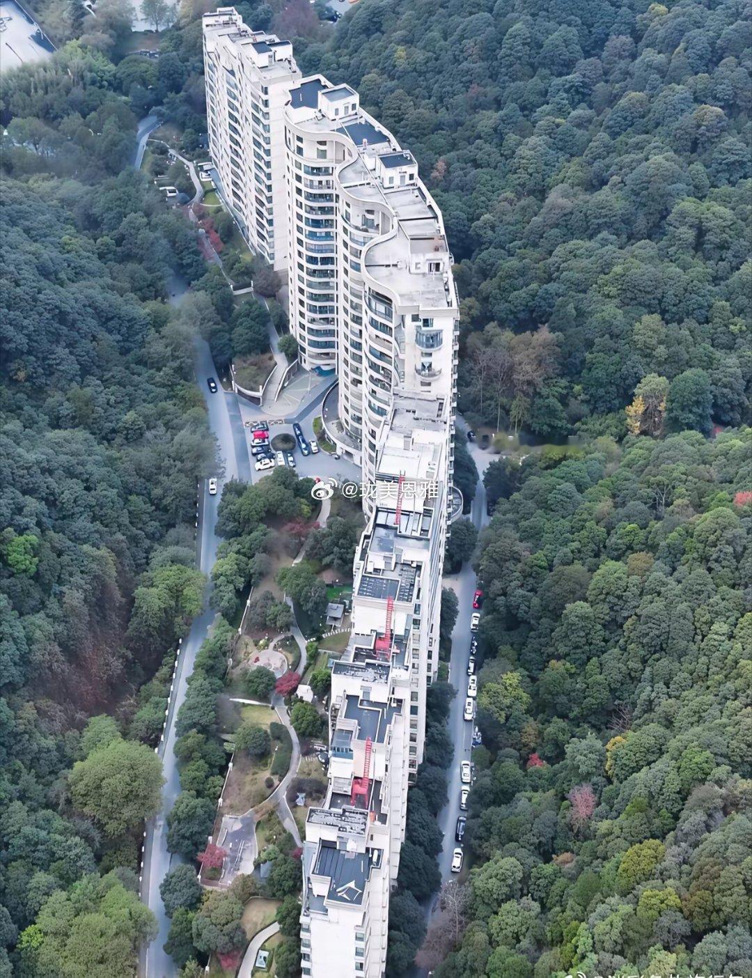 杭州富阳这片S形山景房太绝了！楼栋顺着峡谷一字排开，被山林紧紧包围