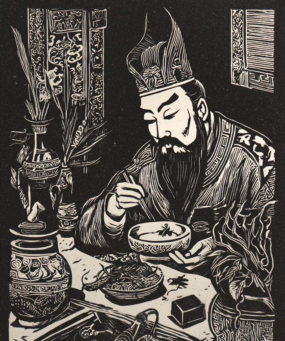 楚惠王吃腌菜时，发现里面有条虫子，他不动声色将其咽下；第二天就腹痛难忍，宰相入