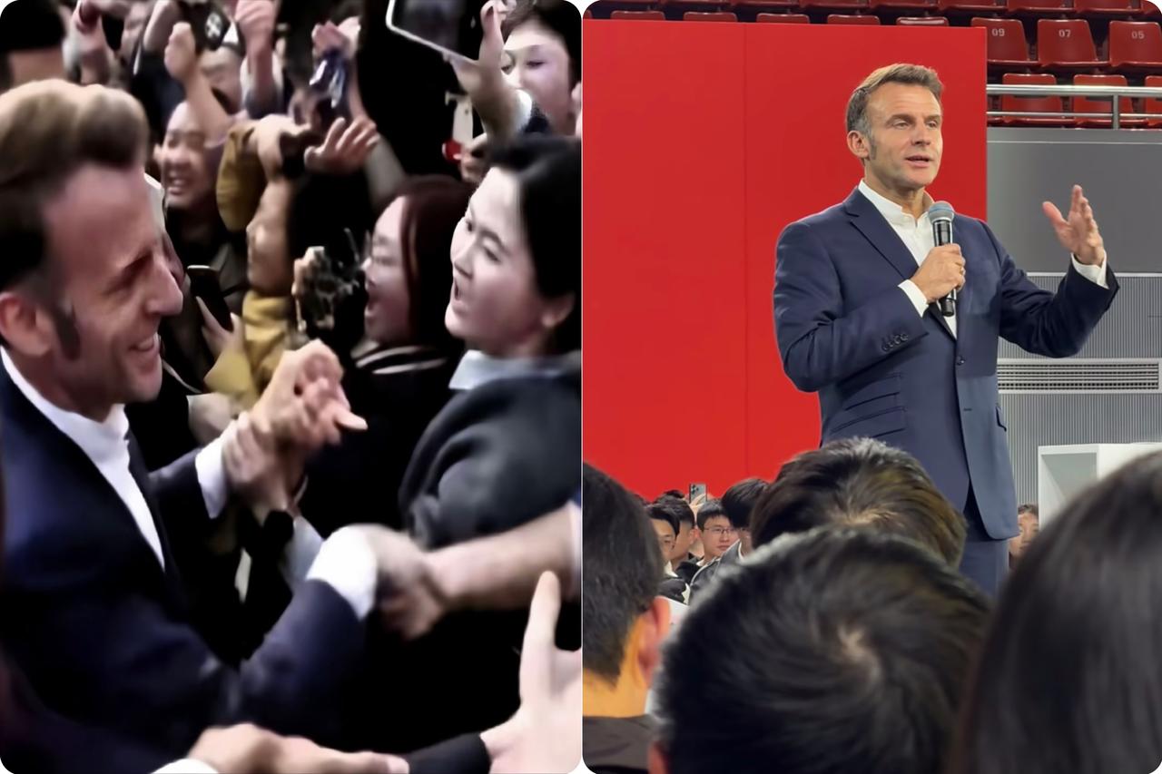 哇塞！马克龙在川大，竟然有超可爱的“羞涩时刻”！当他走向青春洋溢的大学生们，