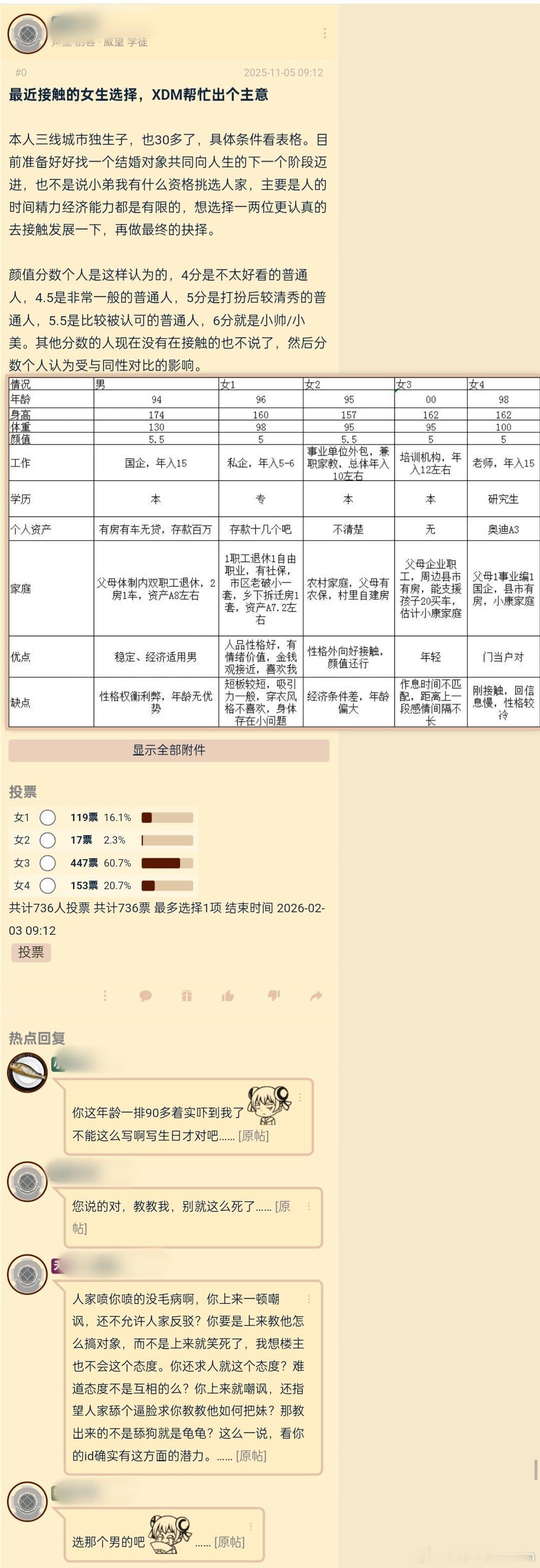 四选一！找一个结婚对象！