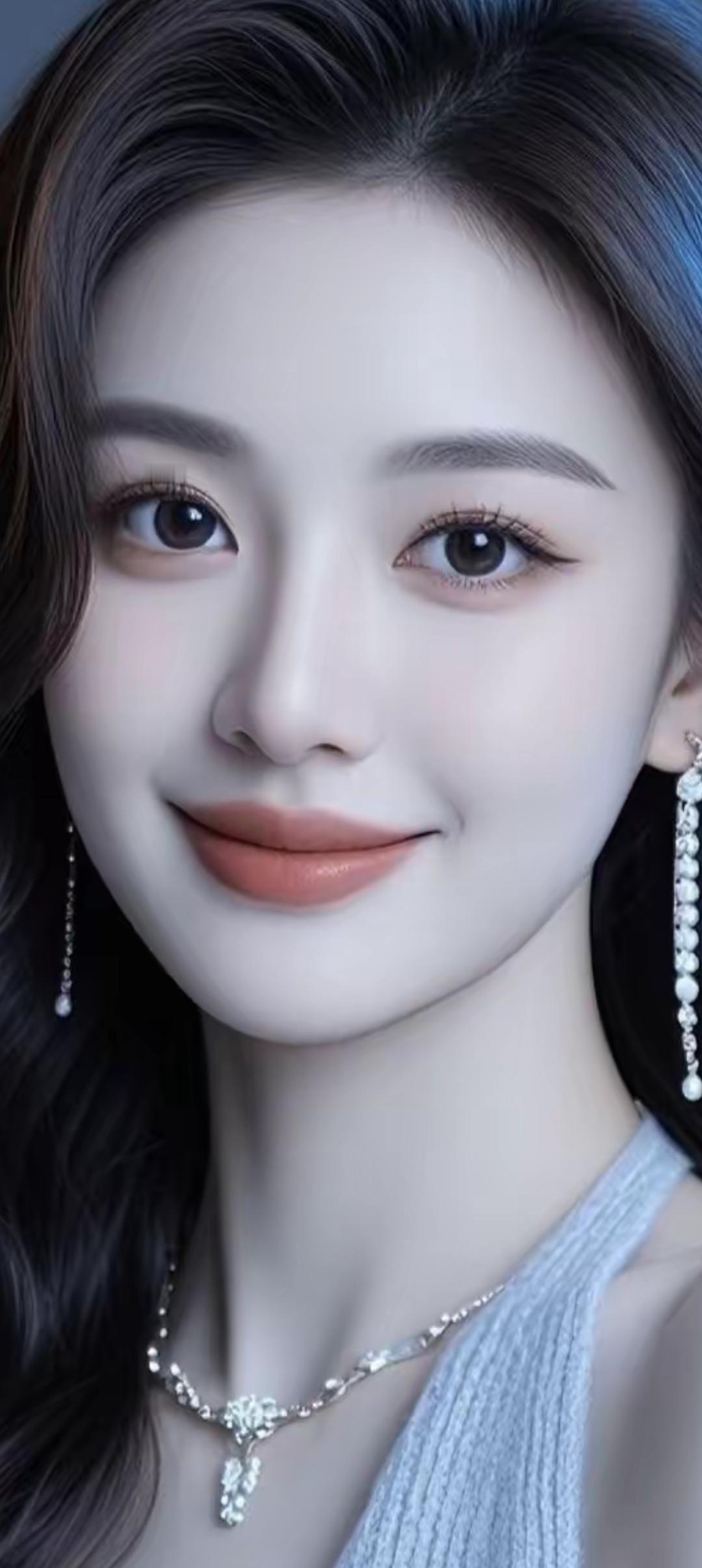 温柔甜美的少女，珍珠项链与耳环相得益彰，散发着优雅的气息。