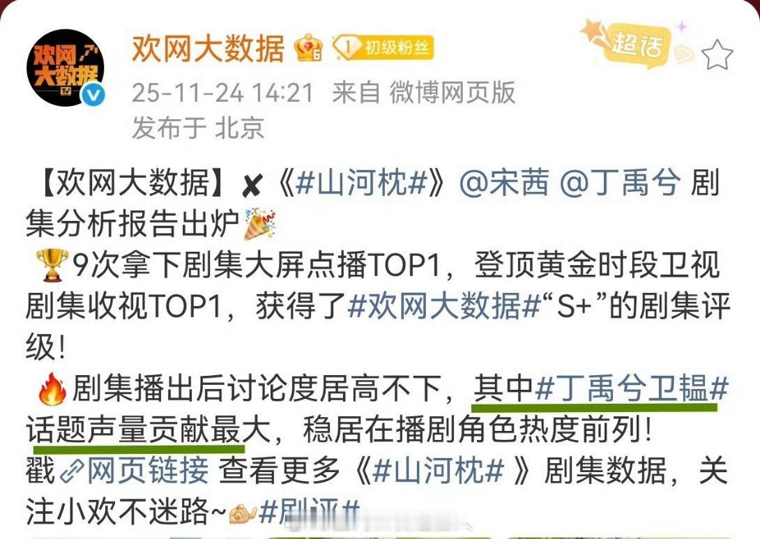 我真不行了！山河枕收官战绩完全草台班子来的，明明丁禹兮卫韫话题声量贡献最大，贴贴