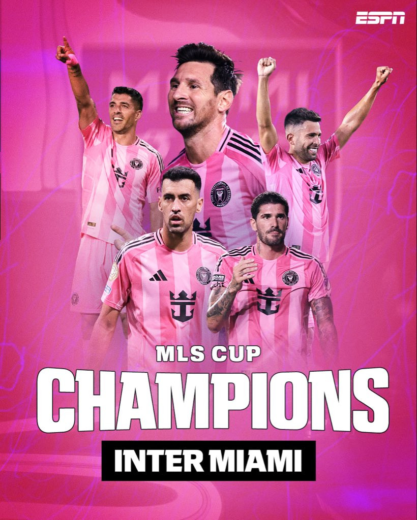迈阿密国际首夺总冠军美职联总决赛，迈阿密国际3比1战胜温哥华白浪，首夺美职联总