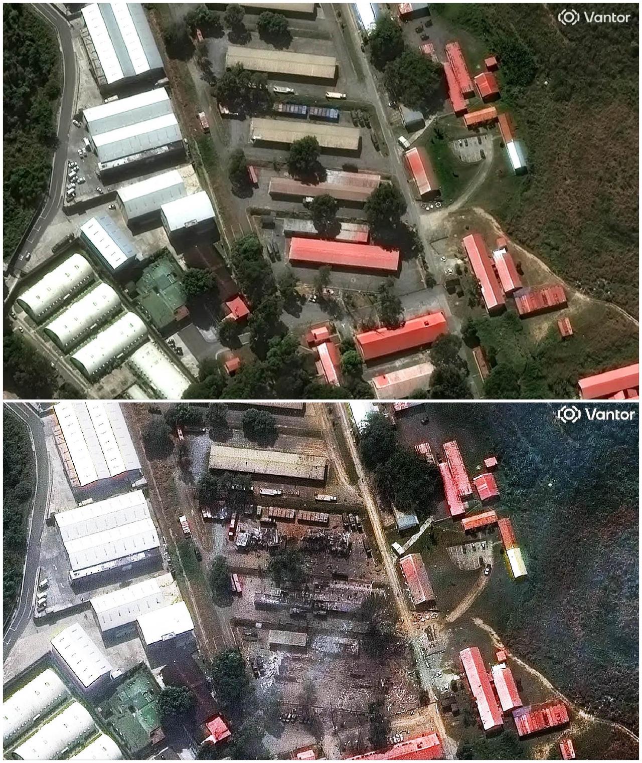 完全被被摸透了，卫星图像对比，马杜罗熟睡的蒂乌纳军事基地被打击情况。精确打击