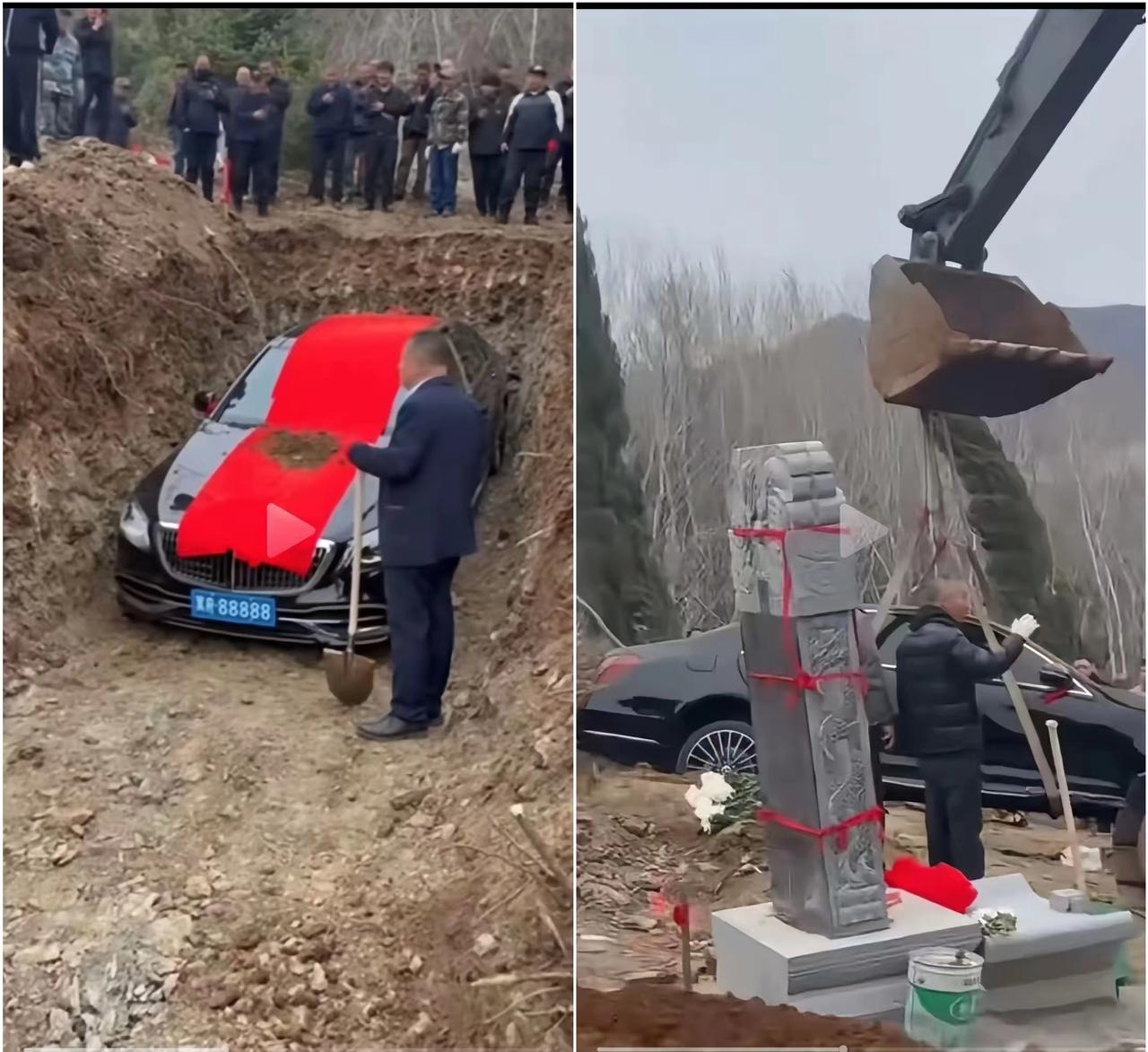 活久见！百万奔驰直接下葬，官方通报来了，这事没那么简单！清明祭祀本是缅