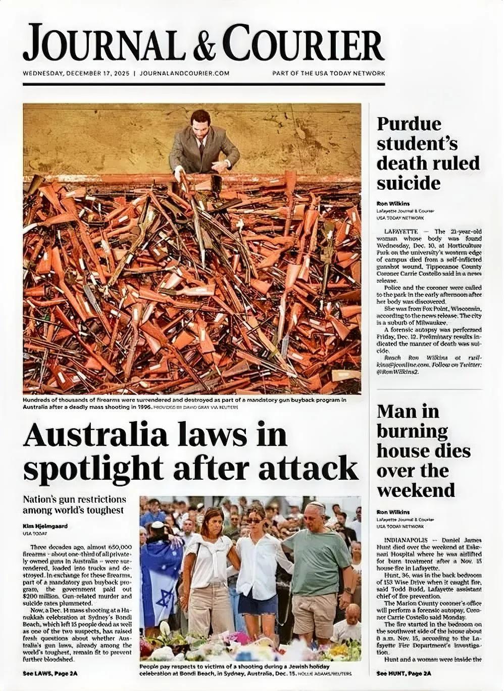 《信使报》头版报道，1996年4月28日发生在澳大利亚塔斯马尼亚州亚瑟港（Por